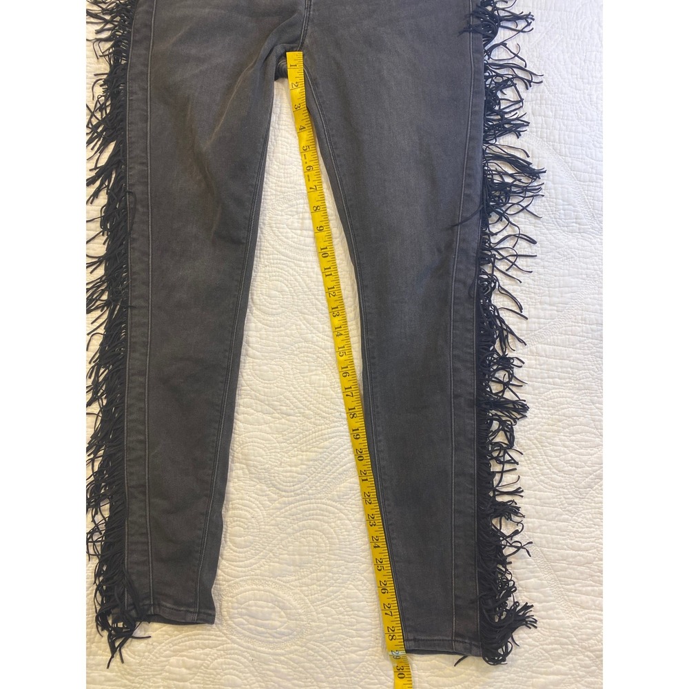 Express Jeans Womens 6R Black Fringe Side Seam Mid Rise Legging Skinny Denim - Picture 6 of 8